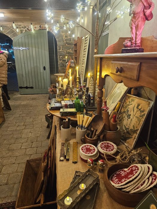 Candlelit vintage market display