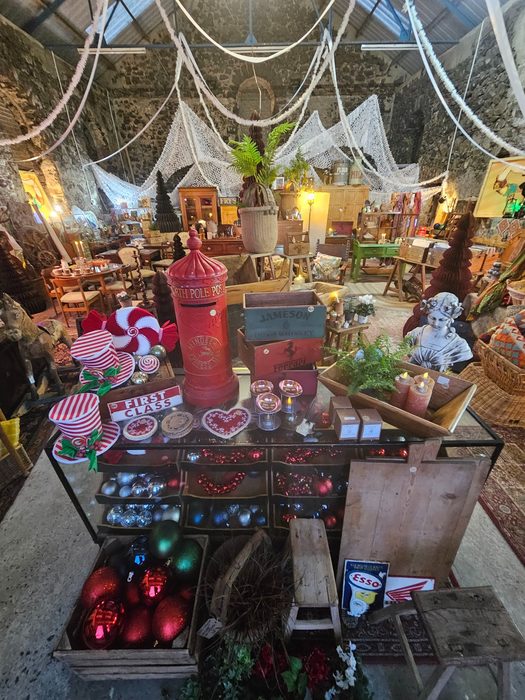 Indoor Christmas market with ornaments
